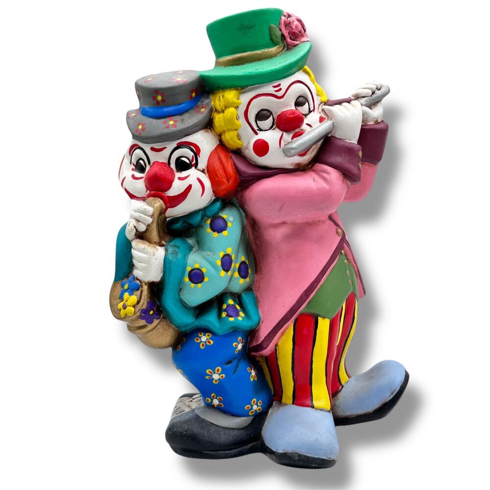 Vintage Clown Figurines - Musical Hand painted Greenware Kitsch
